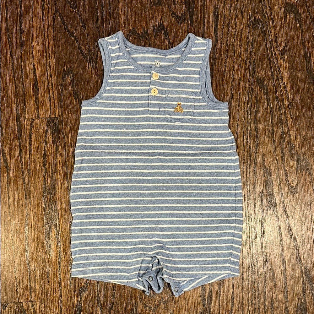 Blue and White Striped Baby Romper